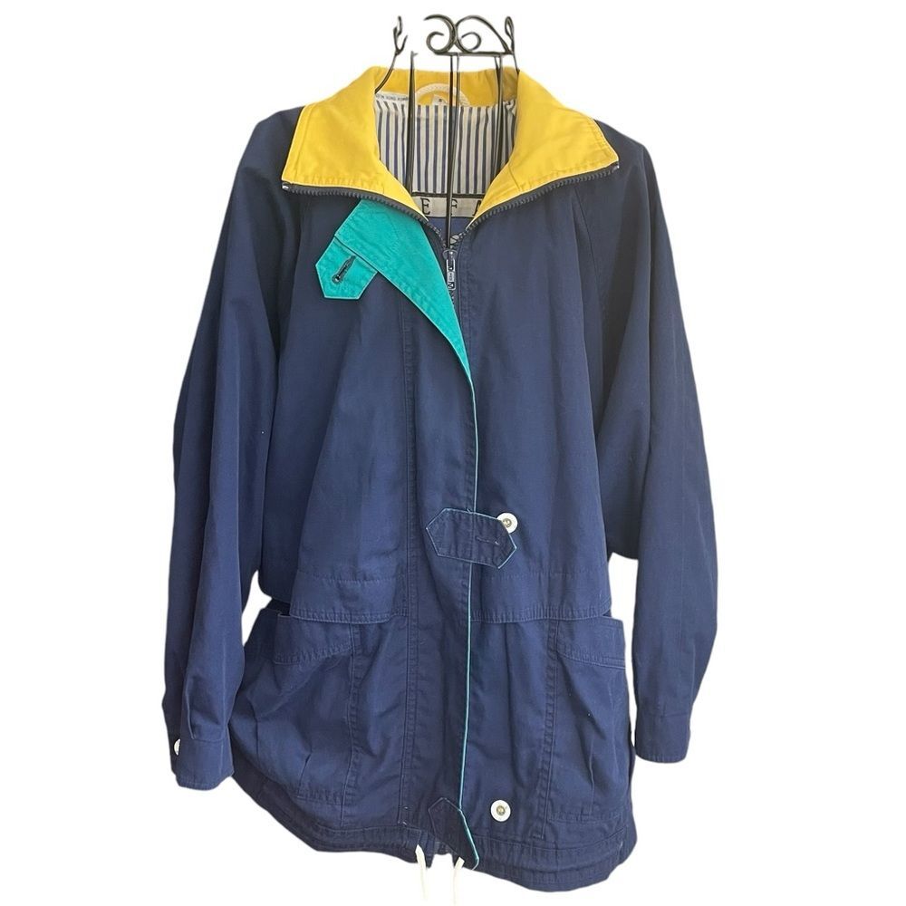 Vintage 80's Oversized Braefair Sport Nautical Navy Jacket Women's Size Small